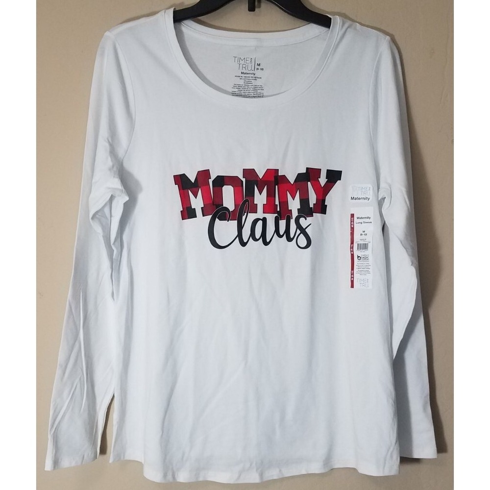 Time & Tru Mommy Claus Maternity Long Sleeve‎ Tee Shirt Christmas M (8-10) NEW